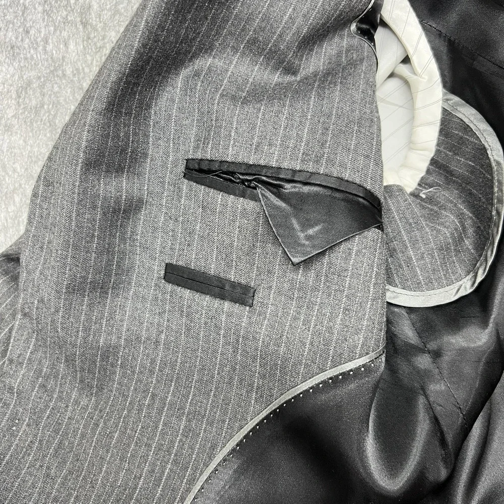 Banana Republic Blazer Mens 44R Gray Pinstripe Wool Cashmere Modern Suit Jacket